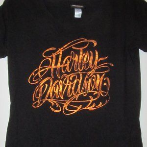 Harley-Davidson Women's Small Shirt featuring Metallic Orange Script Design